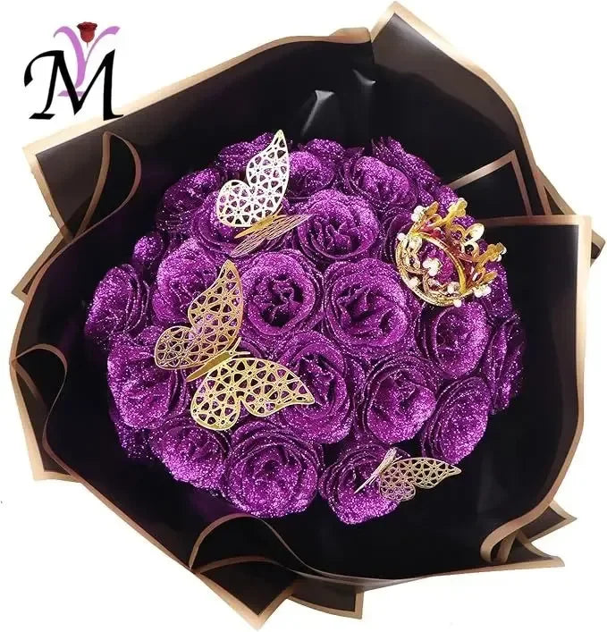 Glitter artificial flower rose bouquet